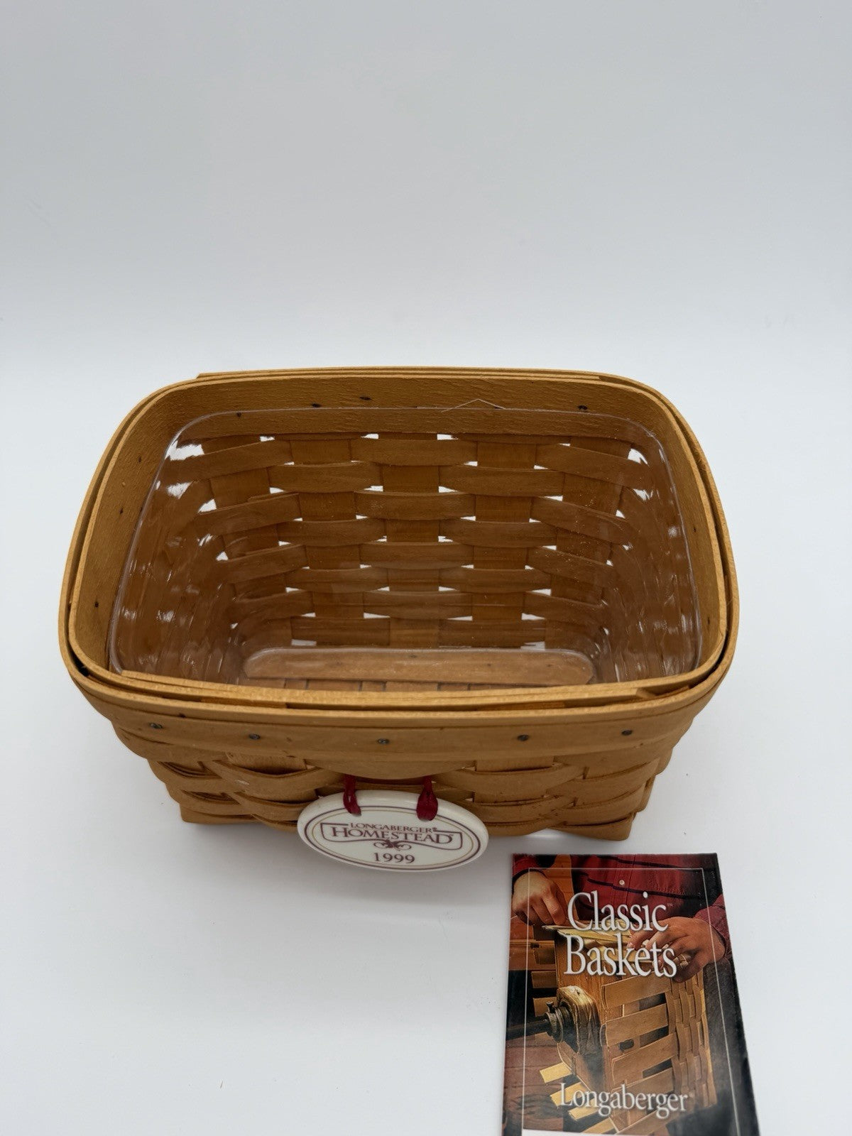 Vintage 1999 Longaberger Recipe Wood Woven  Basket w/Lid Plastic Insert Natural