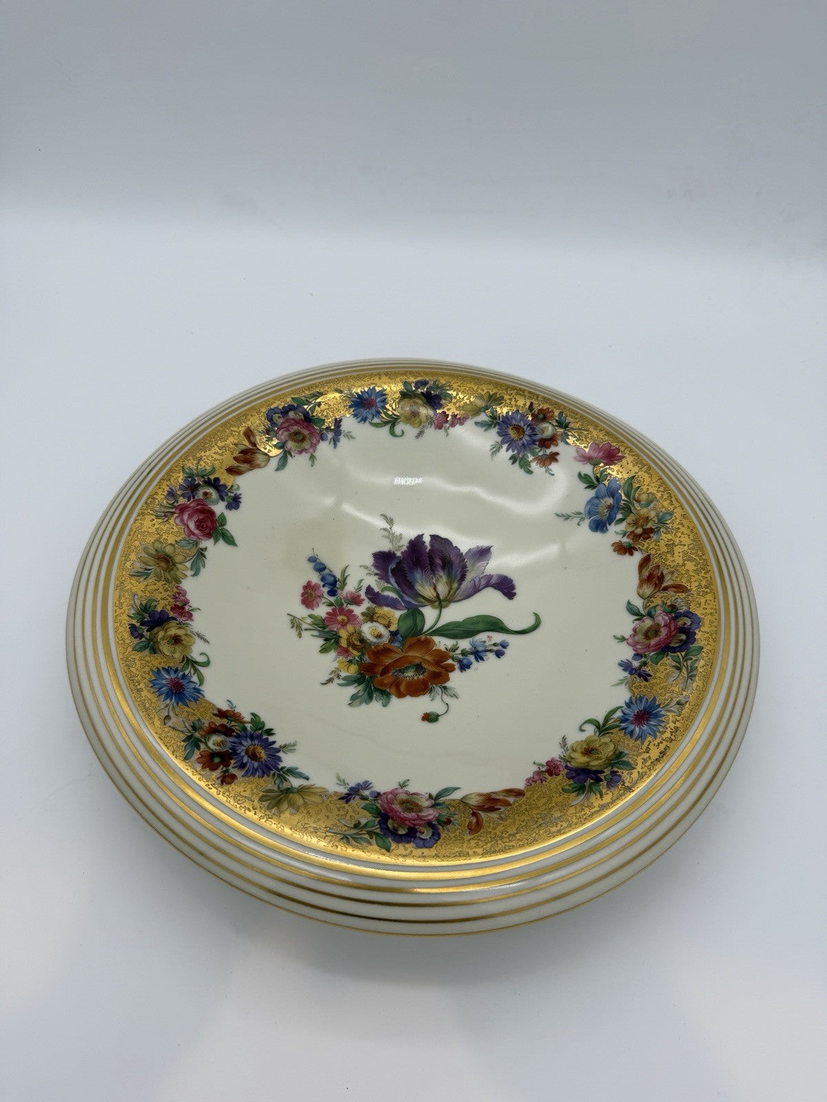 Antique Schoenau Germany Porcelain #3003 hand painted Floral Footed Large Bowl