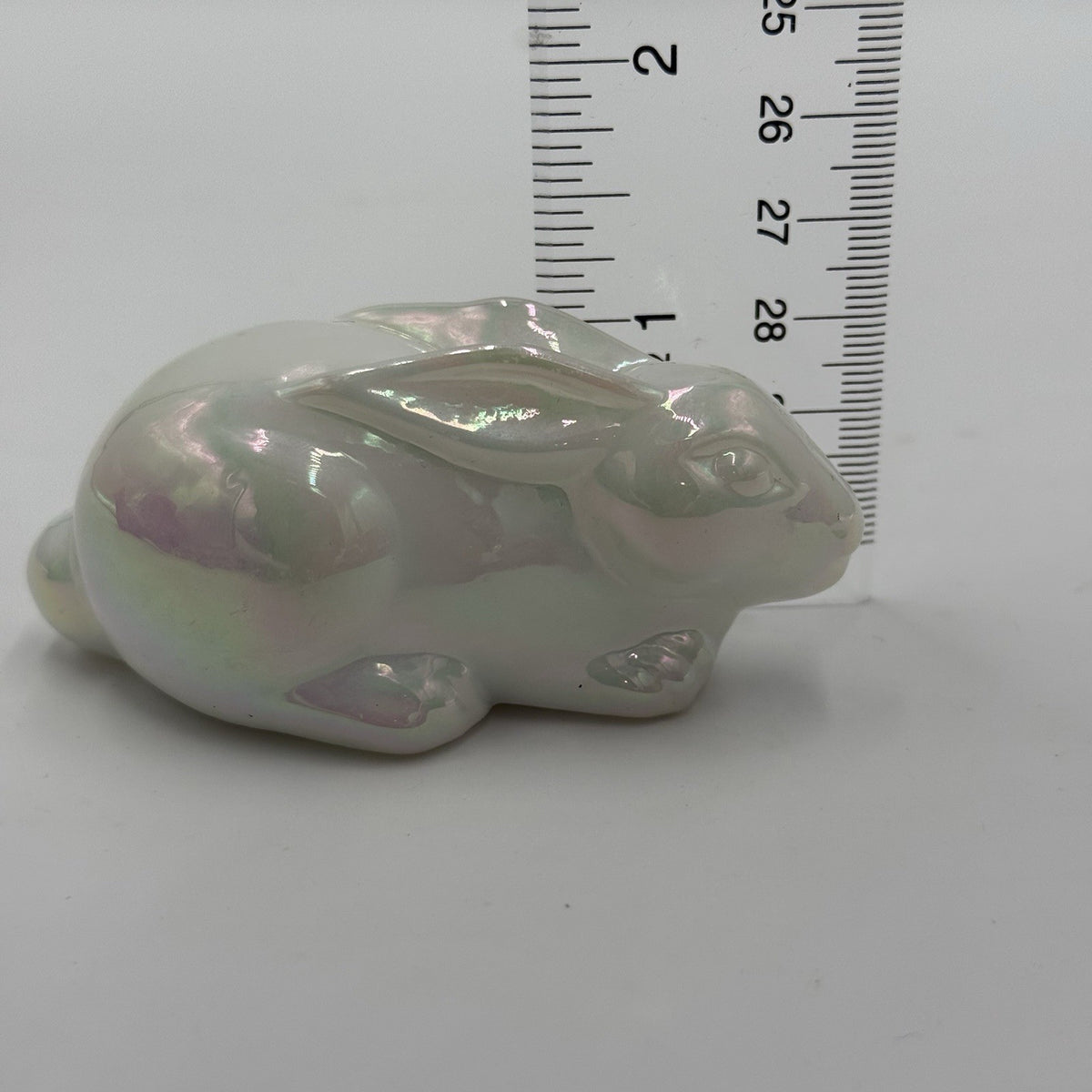 Vintage Mosser Art Glass Iridesent Bunny Rabbit Figurine White Small Easter 1”x3