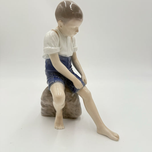 Bing & Grondahl Porcelain Denmark 8in Paddling About # 1757 Boy On Rock Figurine