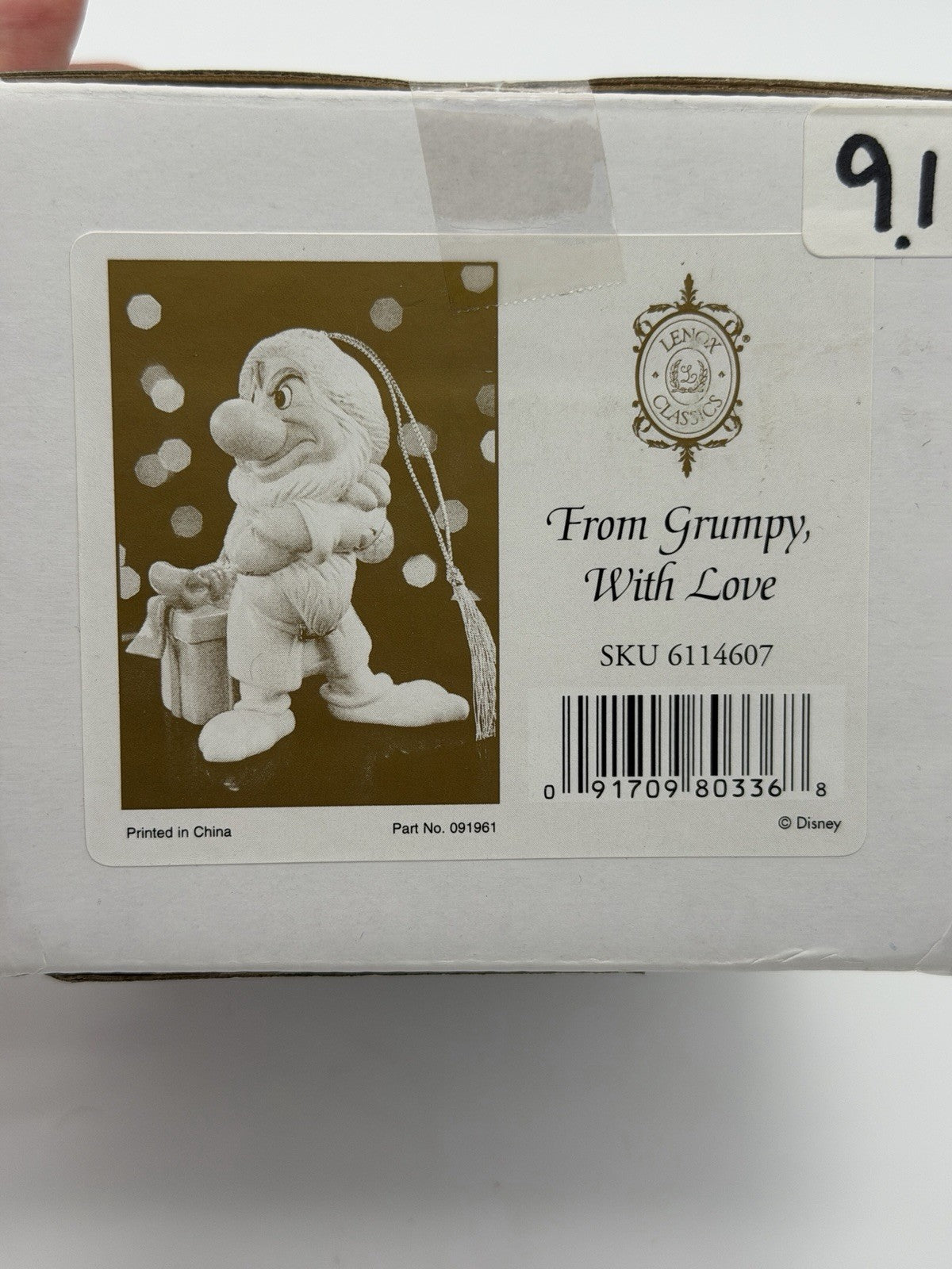 LENOX Disney Showcase Collection From Grumpy With Love Ornament COA Sealed