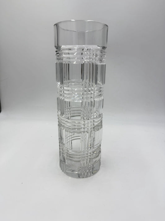 Ralph Lauren Crystal Flower Vase Large Straight Vase Glen Plaid Vintage 12 Inch