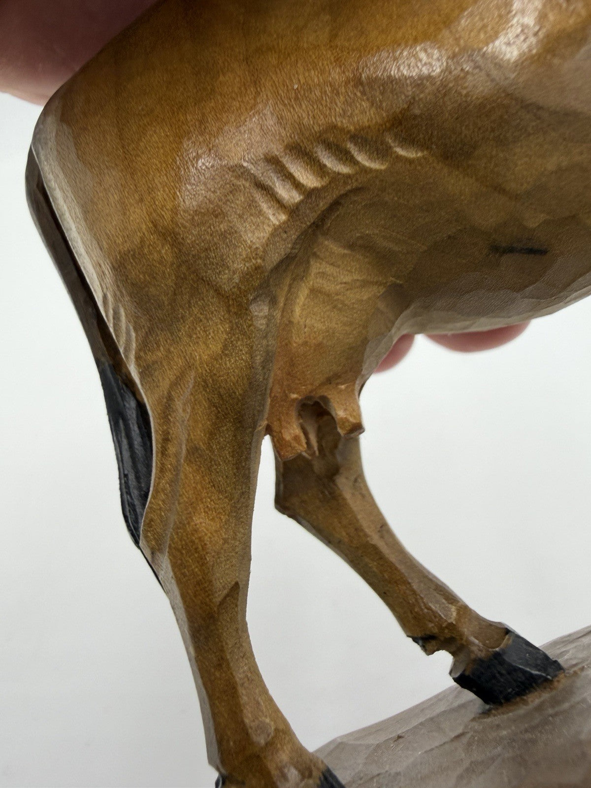 Swiss Folk Art Wood Carving Cow Signed HF Figurine Antique Switzerland 3.5”H X6”