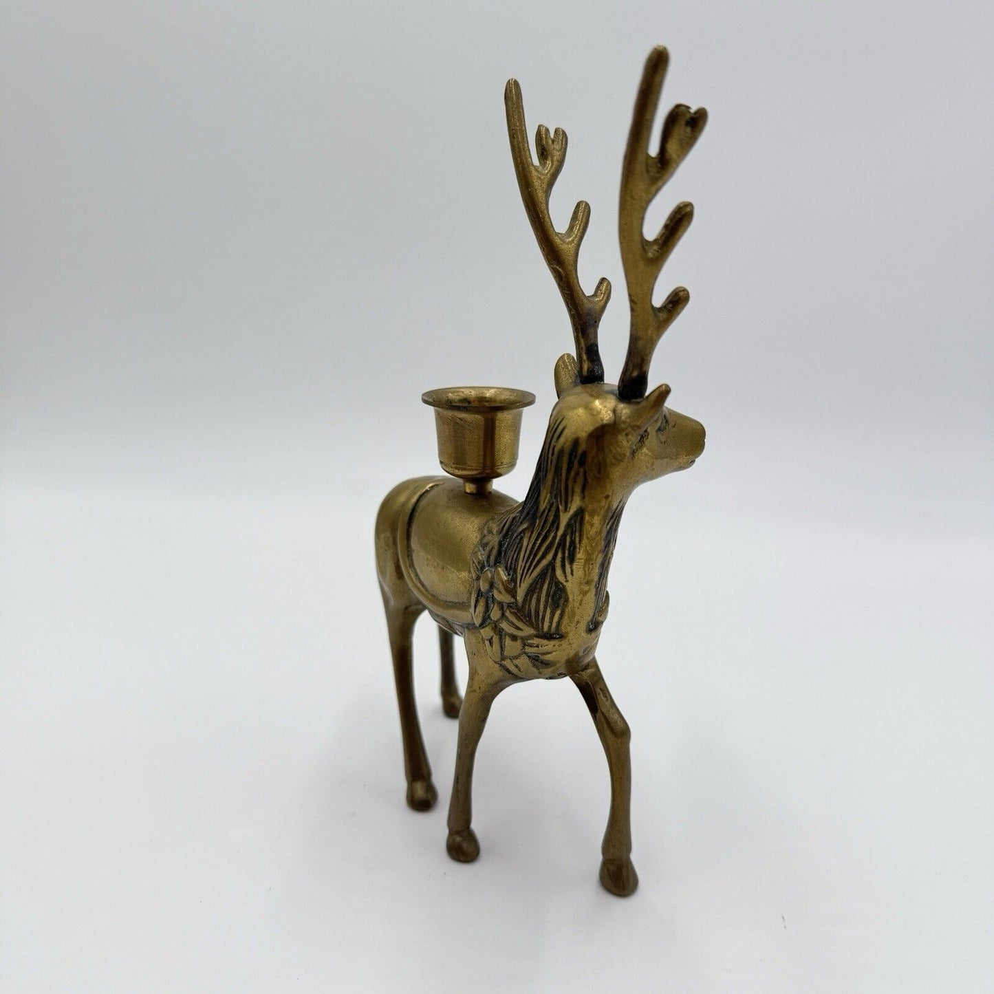 Vintage Brass Deer Statue Figurine Vastu Feng Shui 8” Candle Holder Christmas