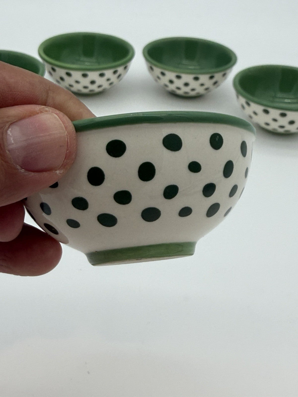 Pioneer Woman Green Flea Market Cerami Retro Dot Green Dipping Bowls 3.125 Rare