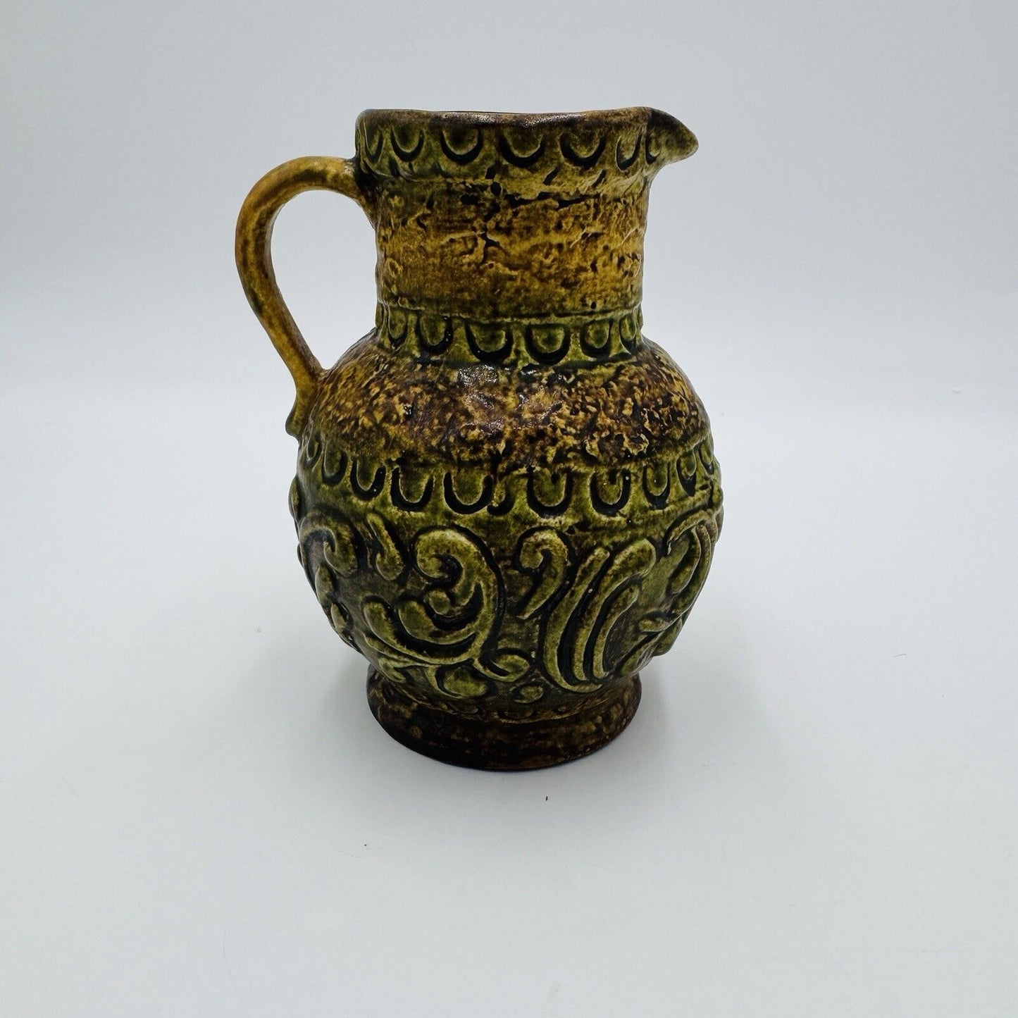 MCM Jasba pottery # 167715 art pitcher jug vase West Germany 6” Embossed