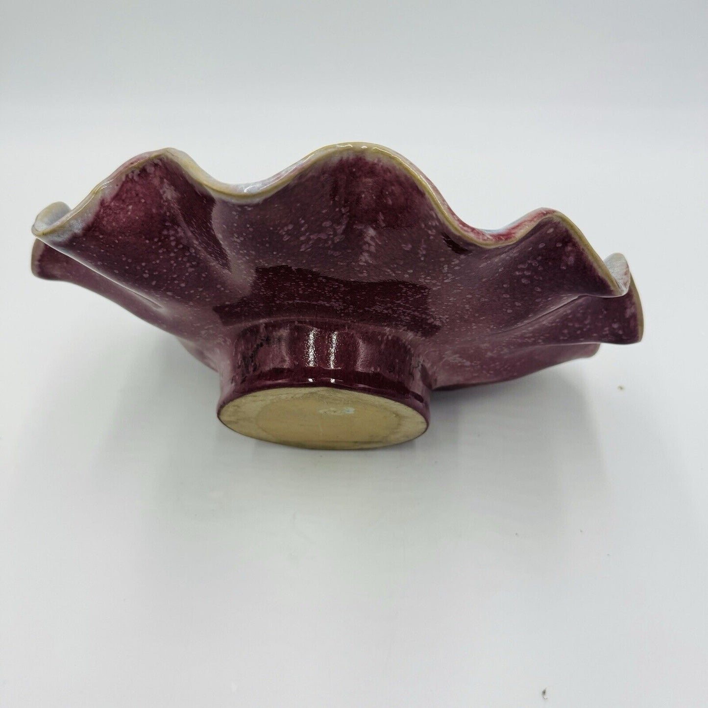 Rare Studio Art Pottery Shell Large Candle Holder MCM Vintage Pink Purple Signed