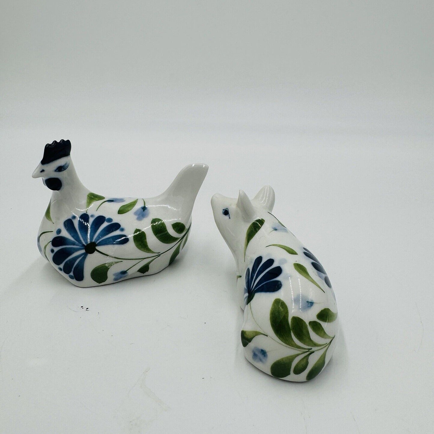 Dansk Porcelain Sage Song  Blue White Green Ceramic Pig & Chicken Figurines