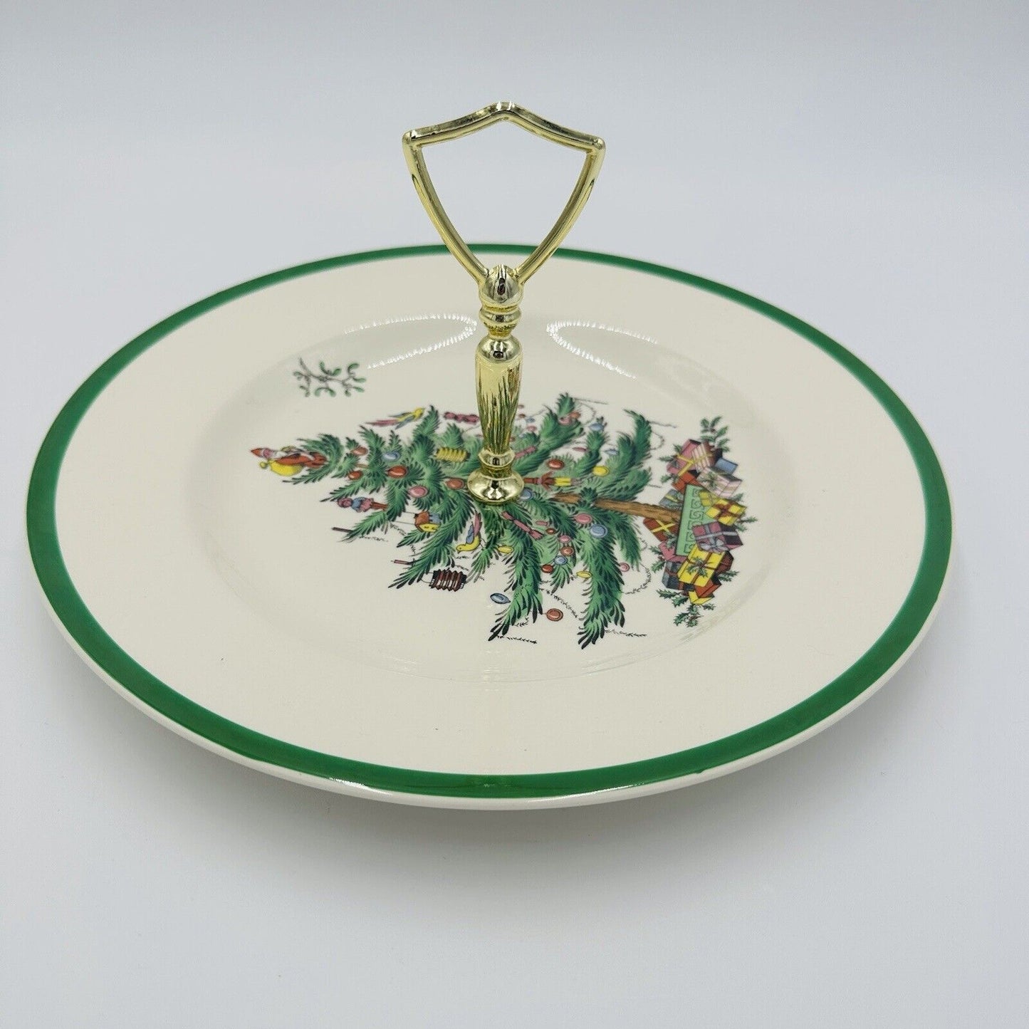 Spode One Tier Tidbit Tray Cookie Appetizer Plate 10 1/2in Christmas Tree