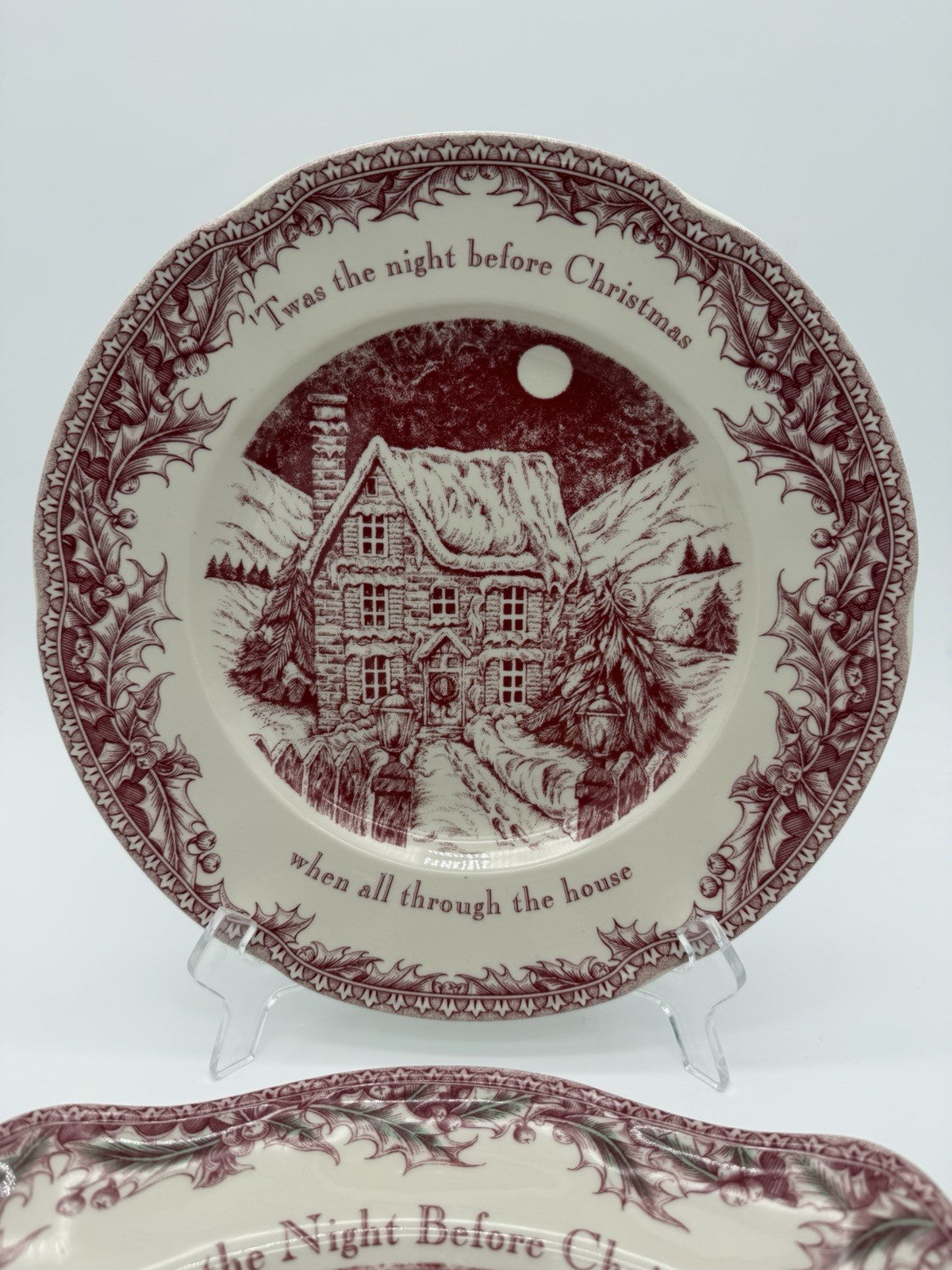 Vintage Johnson Brothers England Porcelain Twas The Night Plate & Platter Red