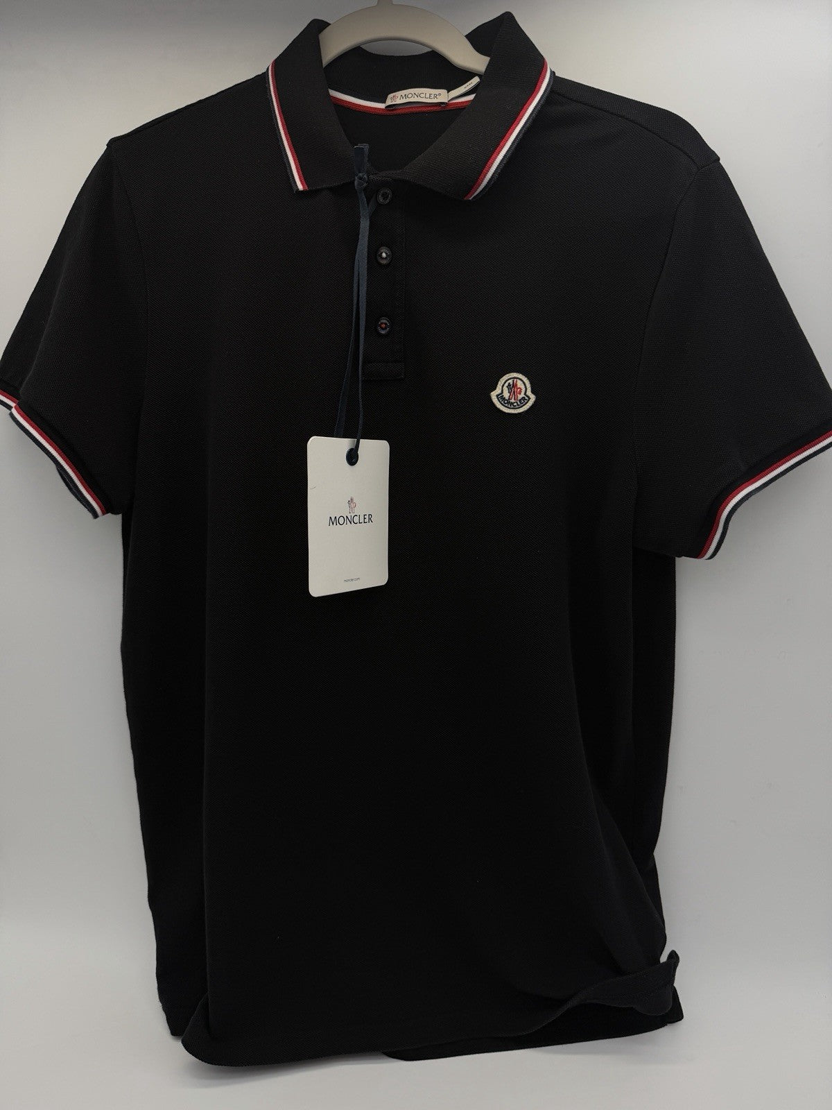 Moncler Men Black Slim Fit Polo Shirt Sz  L Fits M Cotton