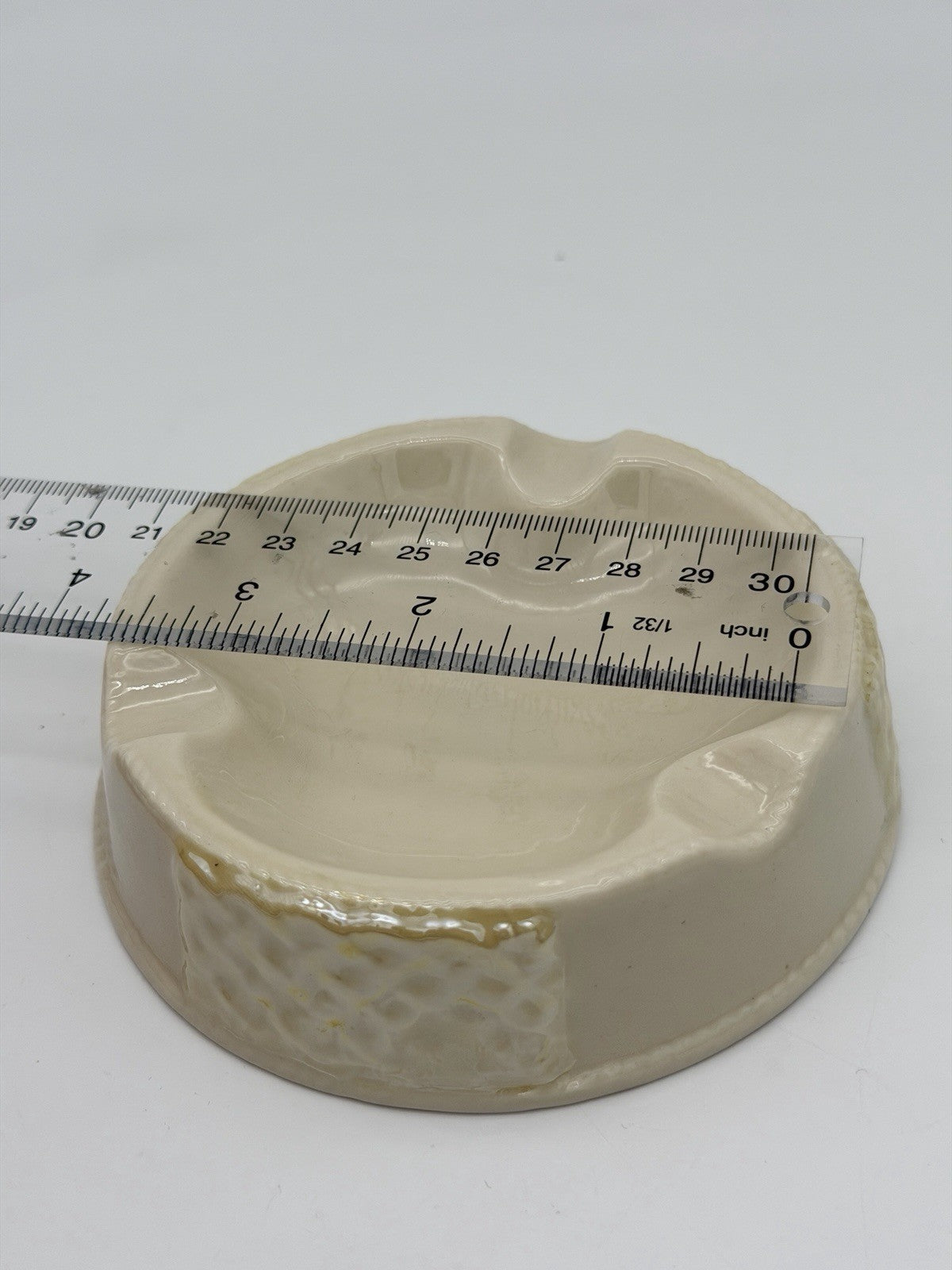 Antique Belleek Ireland 4”Ashtray Basketweave 3rd Black trademark 1926 Porcelain