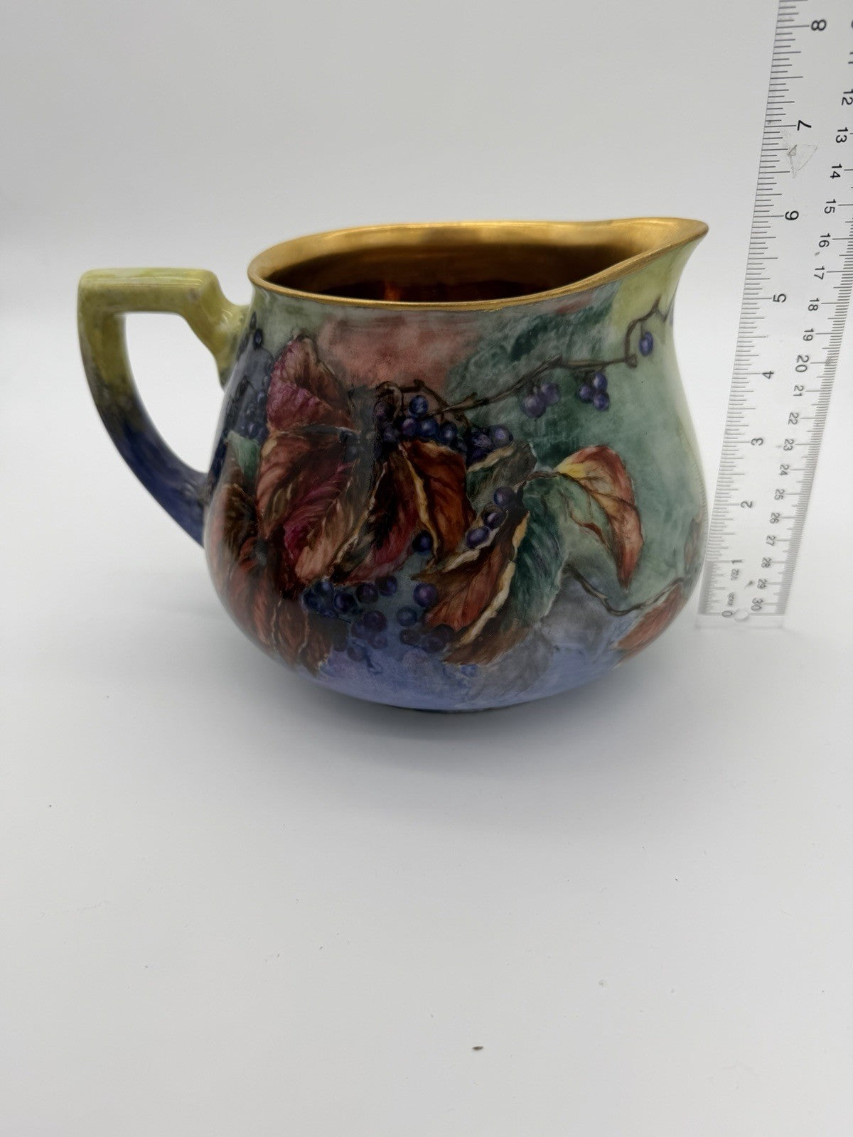 Limoges France W.G & Co Porcelain Painted Gold Painted berries Leaf Pitcher 19th