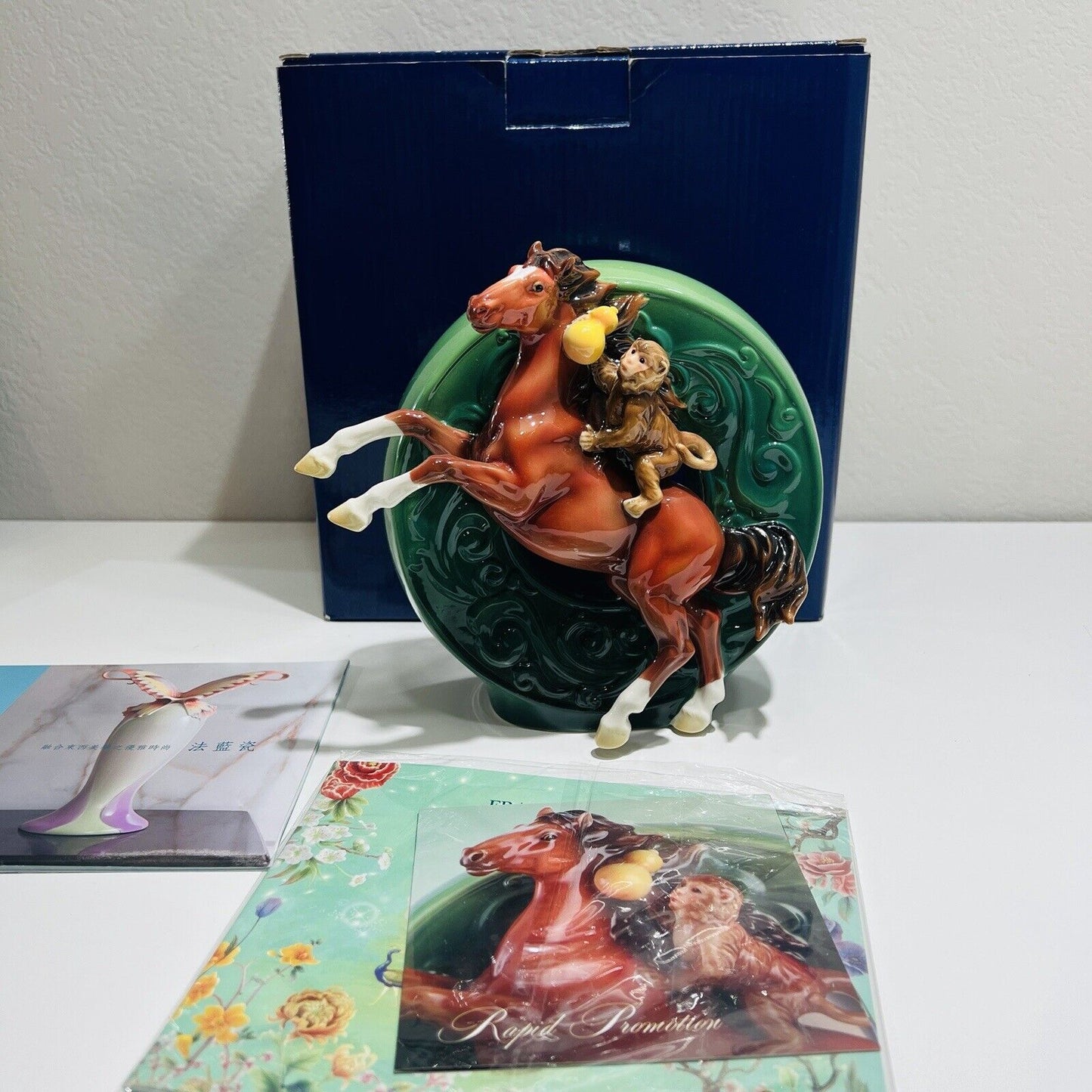 Franz Porcelain Horse Figurine Monkey Riding Hand Painted COA Box Rare