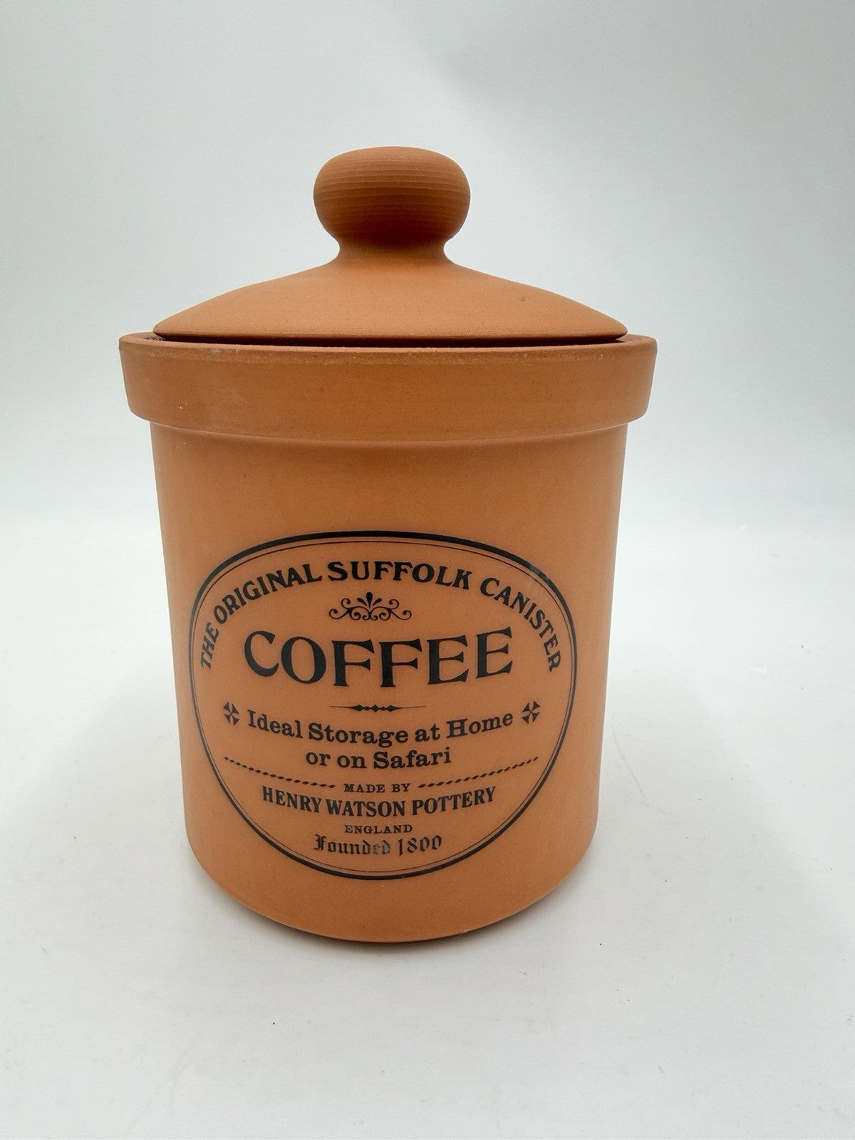 Henry Watson Pottery COFFEE The Original Suffolk Canister Terracotta England 7”H