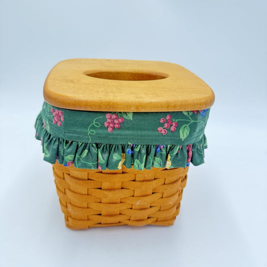 Longaberger Vintage 1996 Kleenex Basket Square W/Lid & Sturdy Fabric Liner