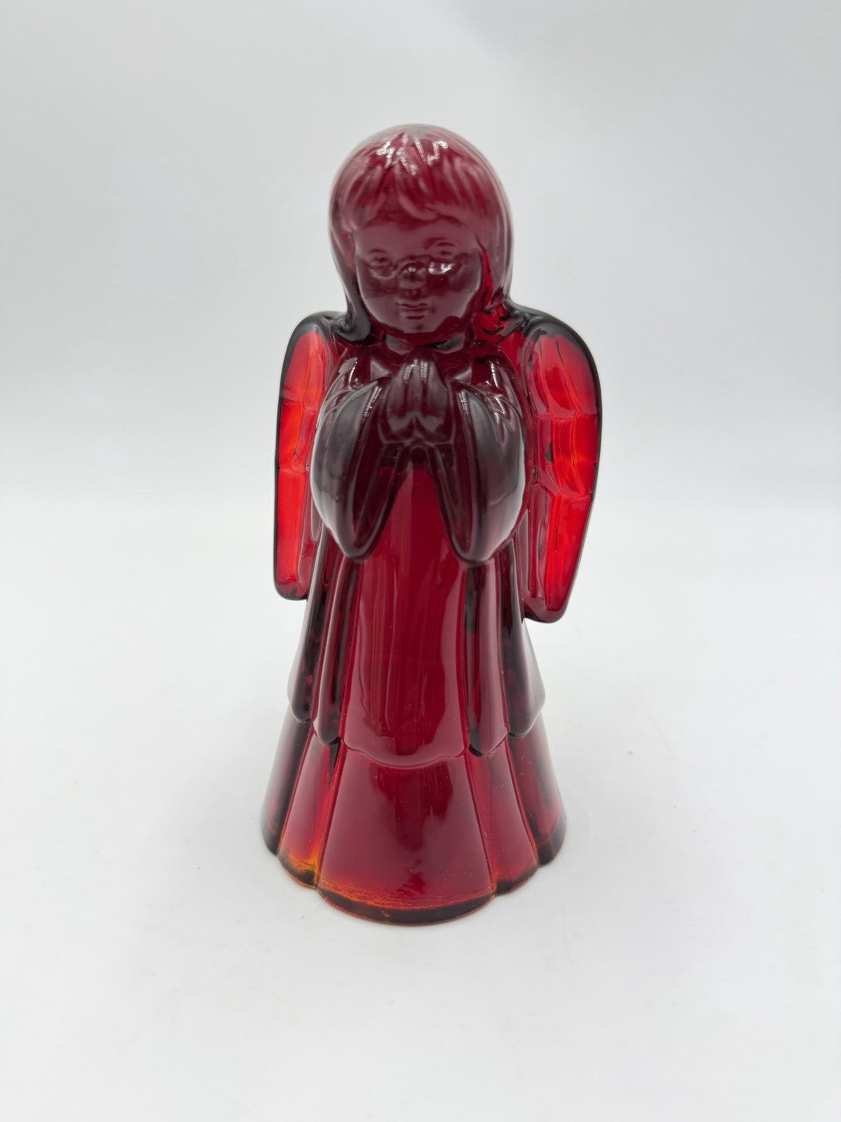 Fenton Art Glass USA Ruby Red Praying Angel Figurine 5.5” Rare Vintage