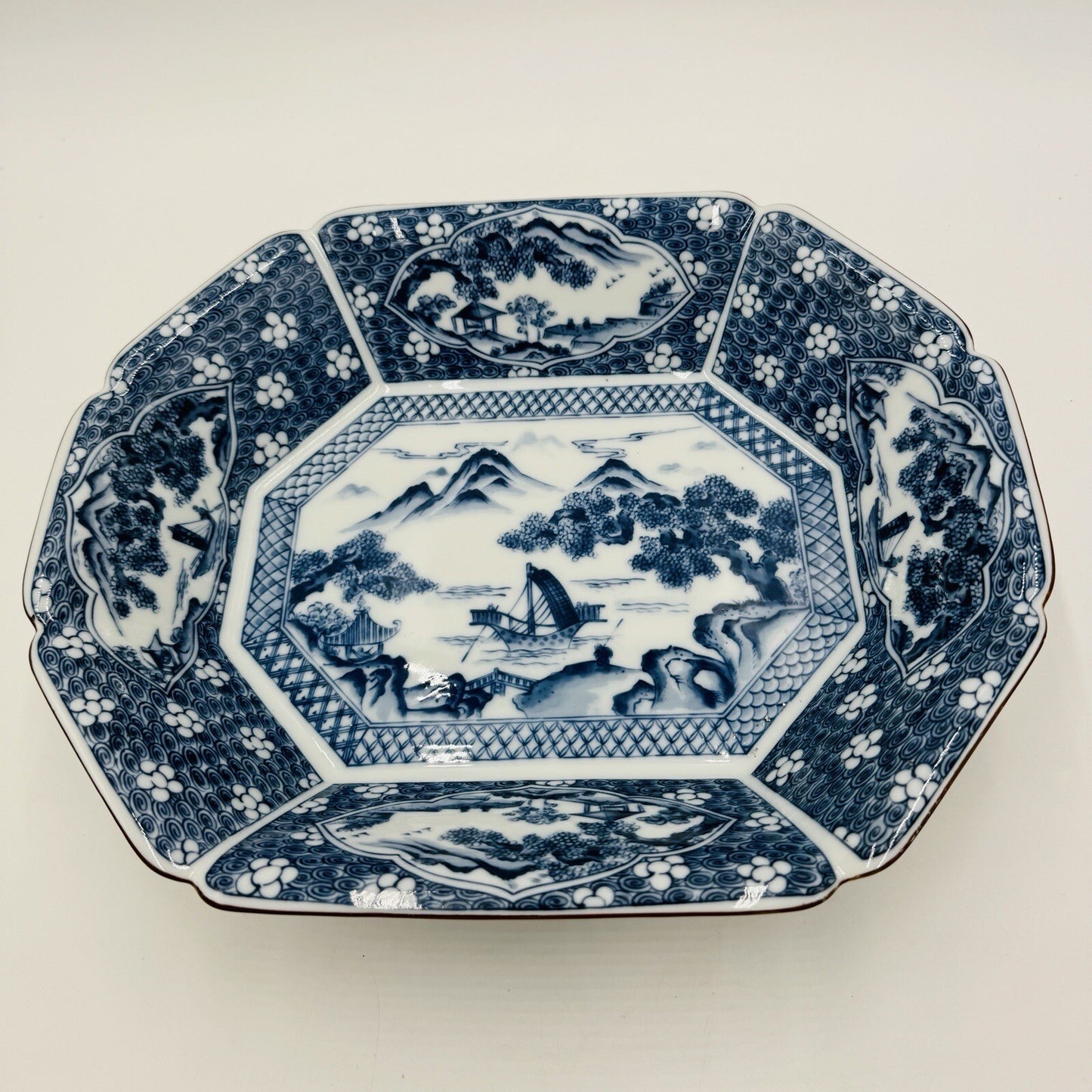 Japanese Serving Platter Victorian Antique Satsuma Dish Blue White