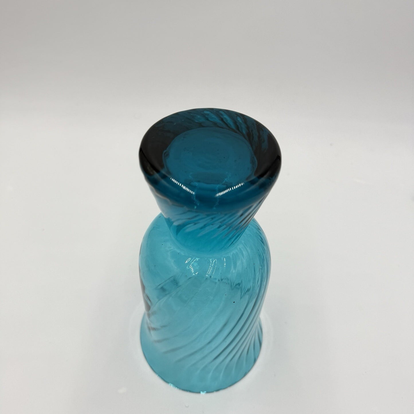MCM Empoli Italian Handblown Art Glass Swirl Optic Teal Pedestal Vase 8.5in