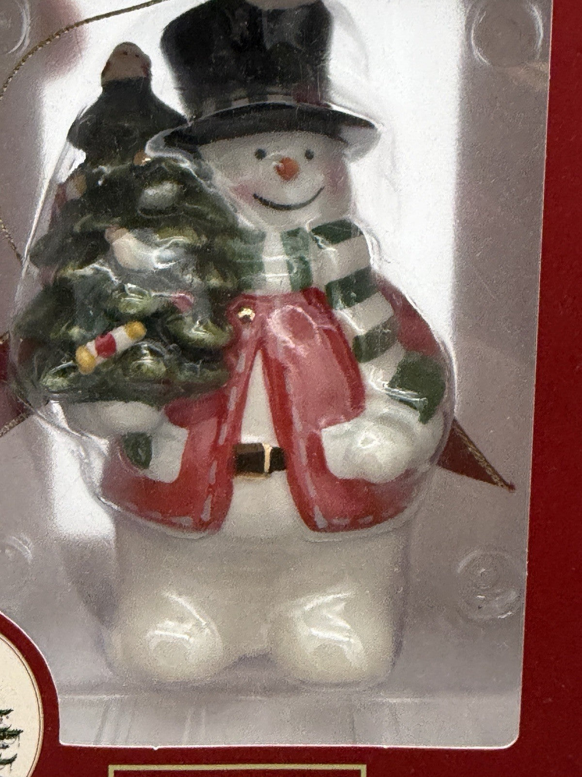 Spode Christmas ornament snowman holding a Christmas tree Figurine Porcelain