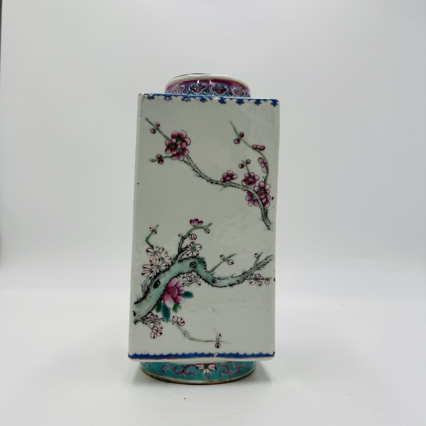 Antique REPUBLIC Chinese Famille Floral porcelain CONG vase CHINA MARK Rare