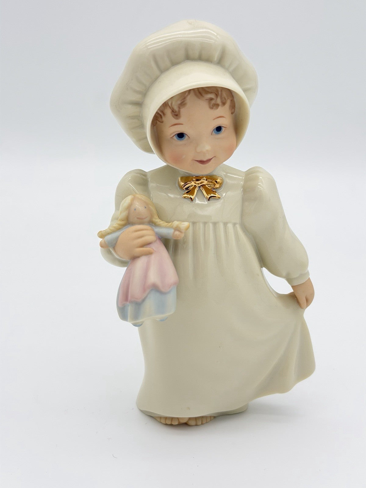 Lenox Porcelain USA Barefoot Blessing Girl W/Doll  Sharing Secrets 5” Figurine