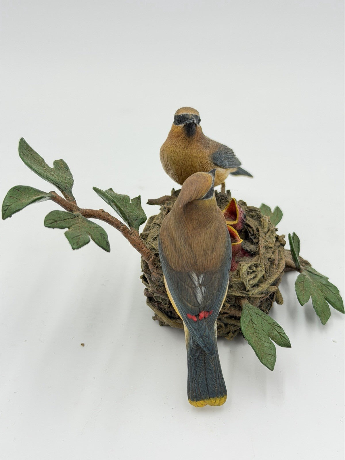 The Danbury Mint Cedar Waxwings Birds on Nest Figurine by Bob Guge Painted Vtg
