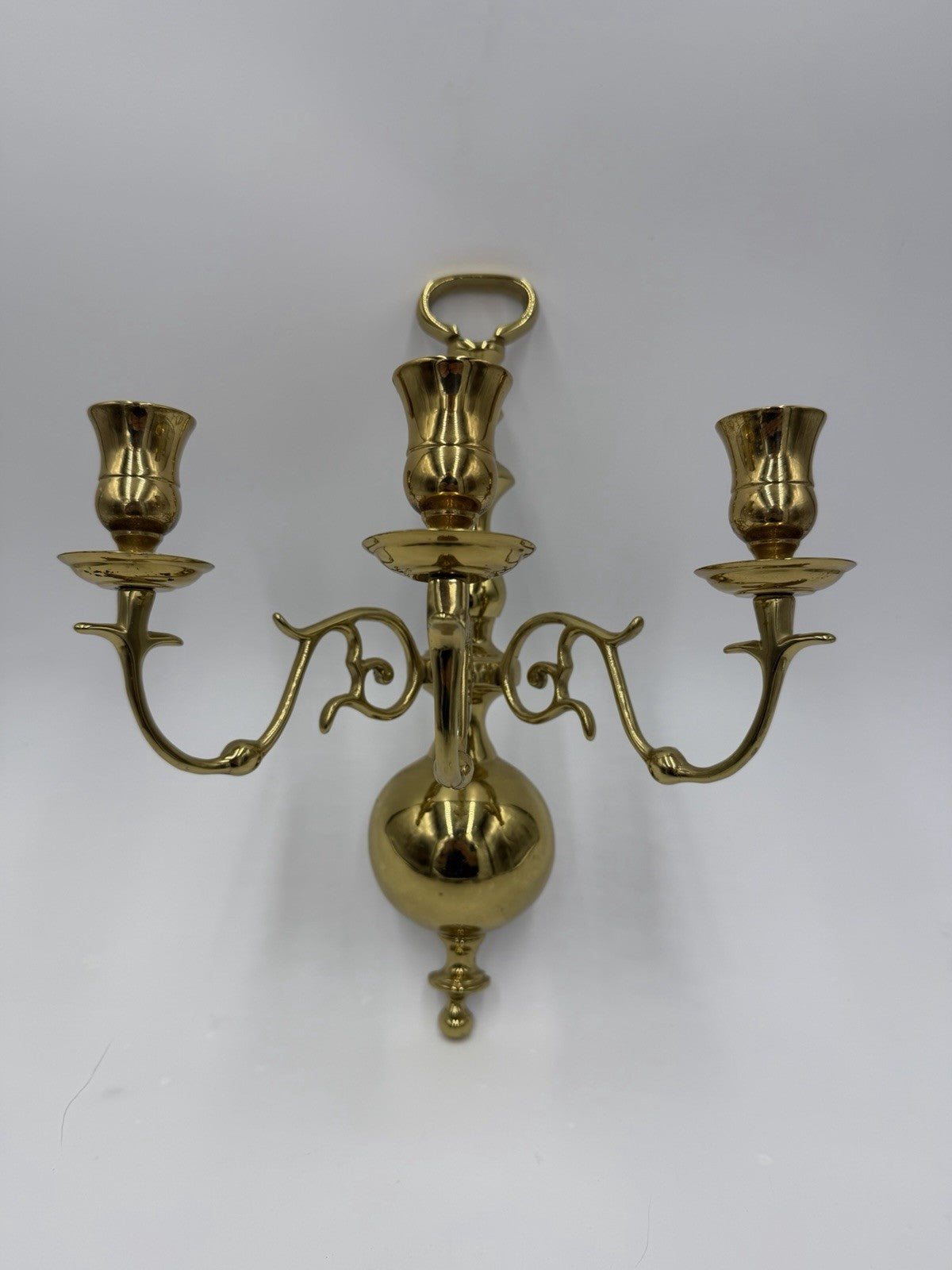 Hollywood Regency Solid Brass Wall Sconce | Triple Arm wall Candle Holder 12”x9”
