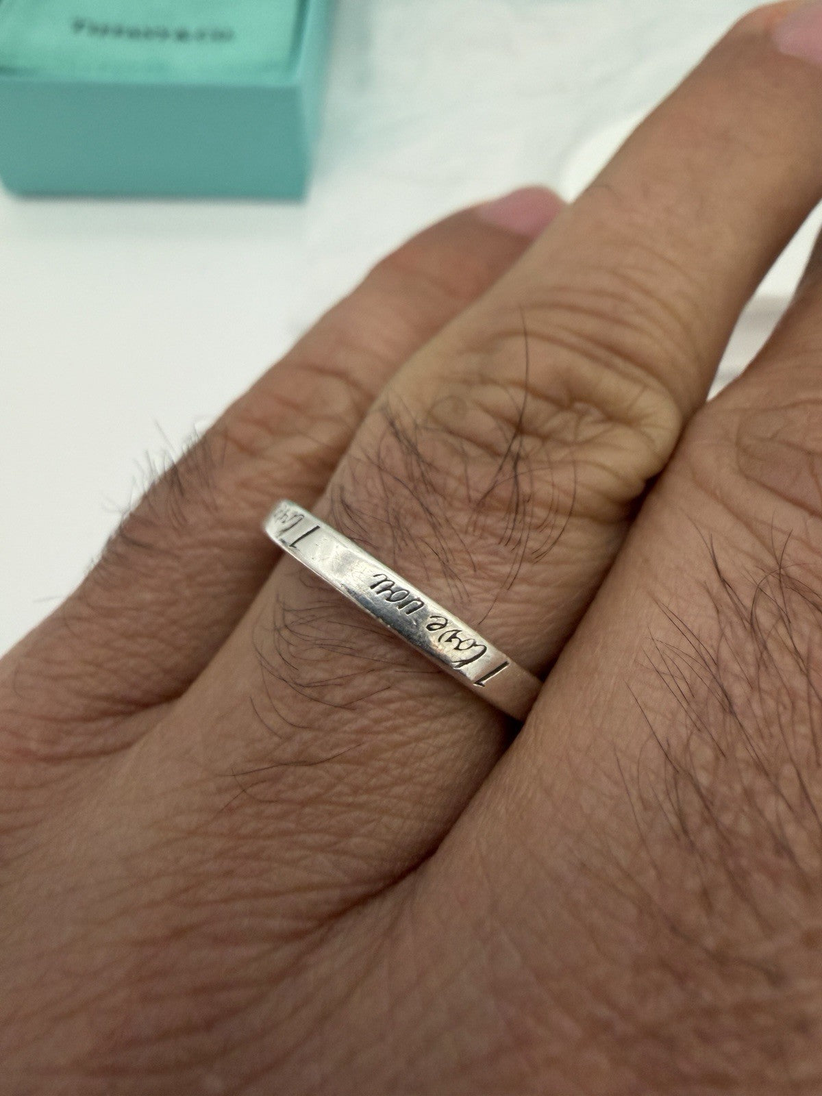 Tiffany &Co Sterling Silver I Love You Notes Narrow Band Ring Box/pouch Size 9