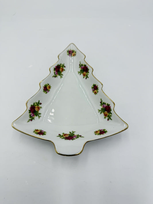 Royal Albert Old Country Roses Christmas Tree Shape Candy Dish Porcelain England