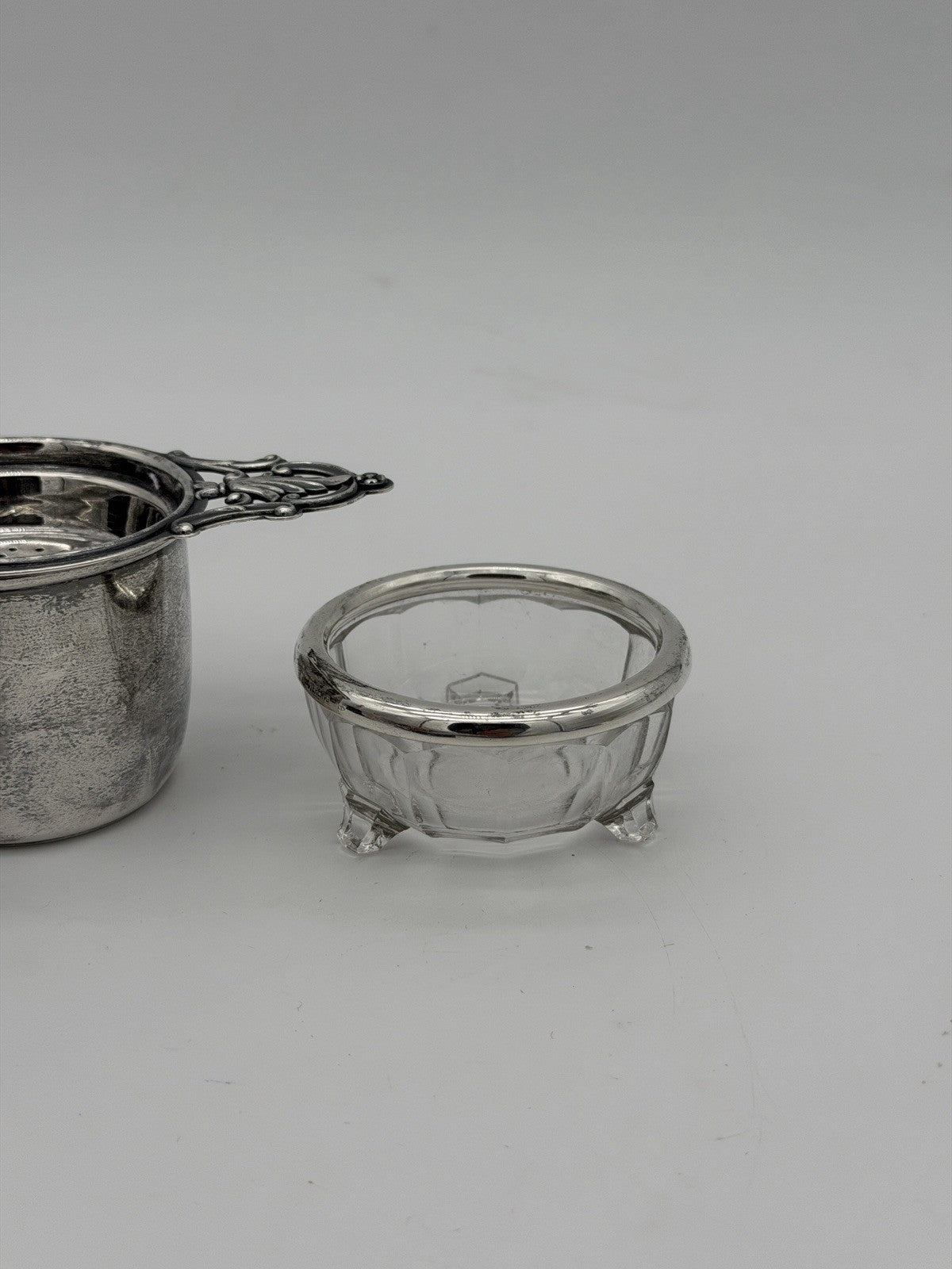 Antique Art Deco Sterling Silver Tea Strainer & Stand & Cup Webster Set Complete