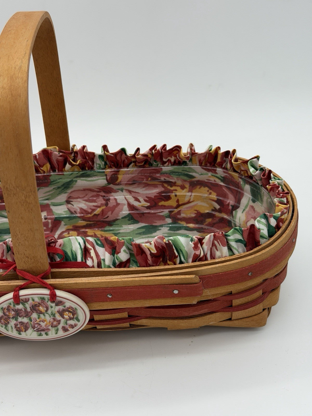 Longaberger 1995 May Series Red Tulip Basket Liner /Protector /Tie-On Oval VTG