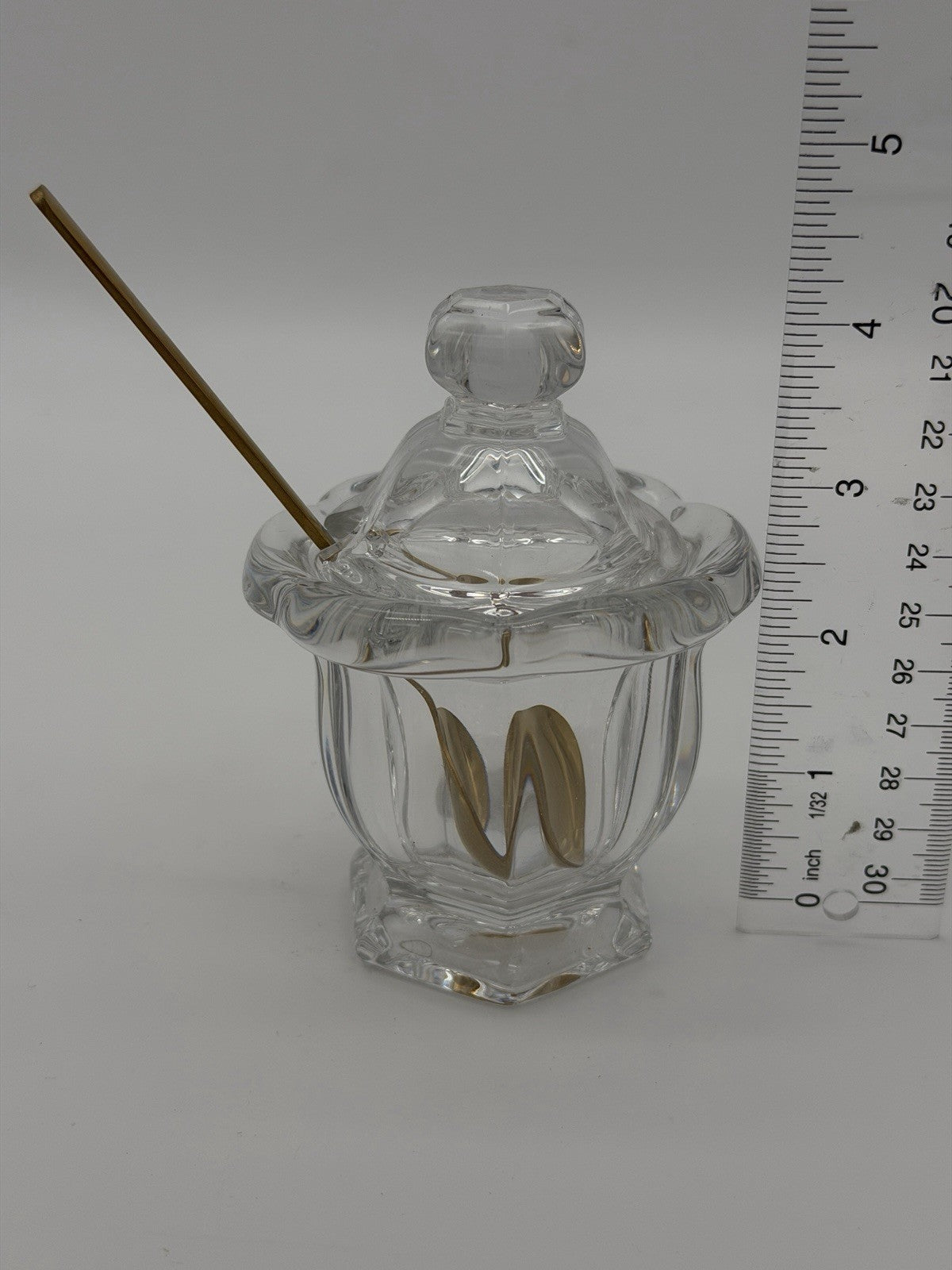 Baccarat France Crystal Harcourt Missouri Mustard/Jam Jar w/ Lid &Spoon Vtg