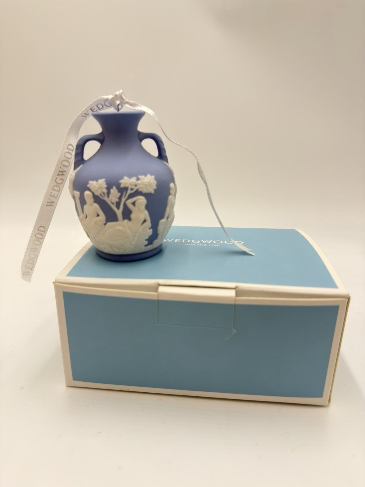 Wedgwood Jasperware Blue Miniature Vase Christmas Ornament Boxed