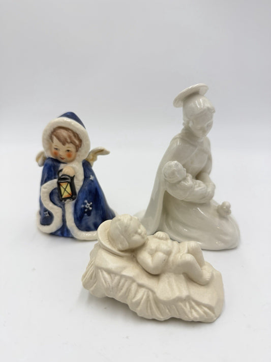 Vintage Goebel Germany Painted White Glossy Matte Mary & Jesus Angel Figurines