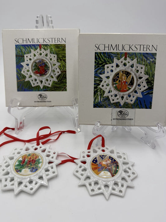 2 Hutschenreuther Porcelain SchmuckStern Germany Christmas Ornaments