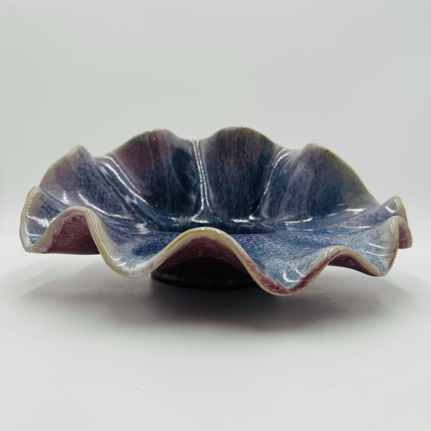 Studio Art Pottery Shell Large Candle Holder MCM Vintage Pink Purple Signed Rare