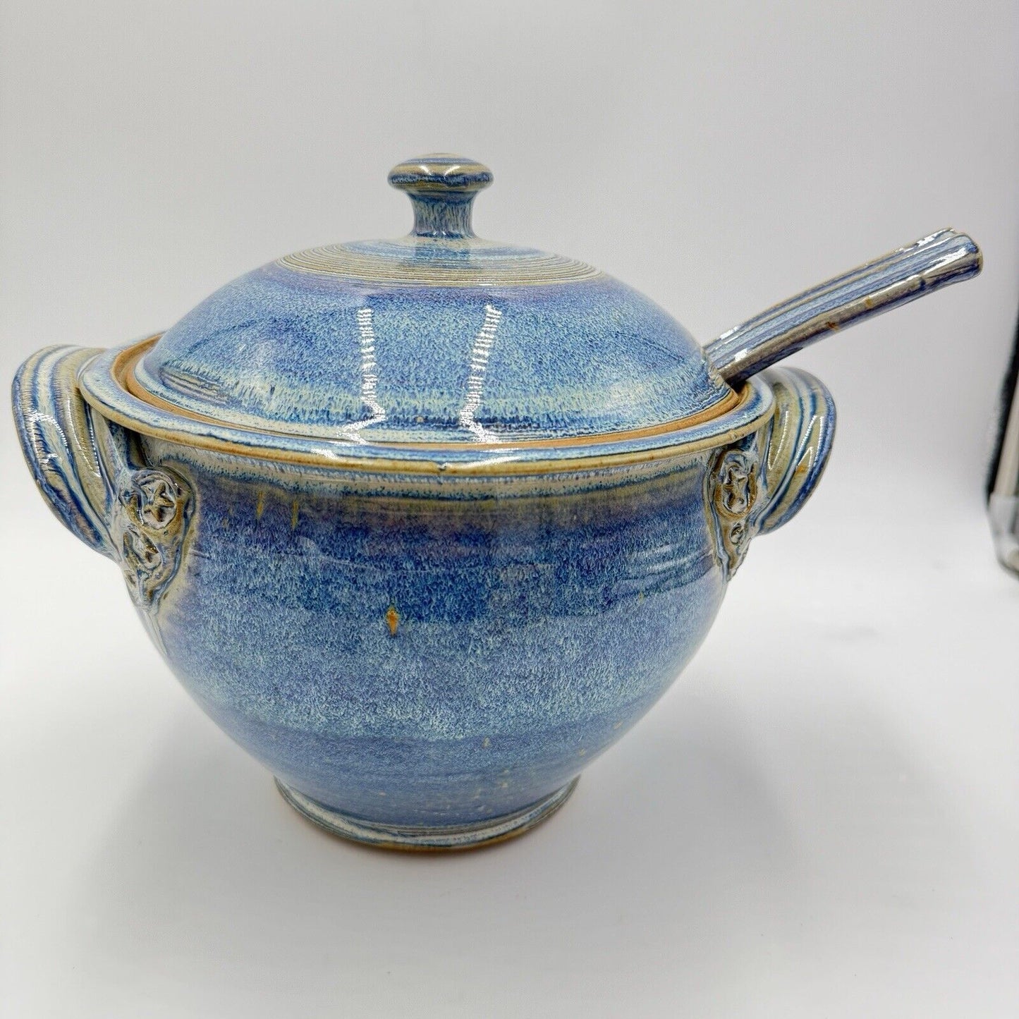 Steve Coburn Pottery Casserole with Lid Covered Soup Dish USA Ladle Blue Signed