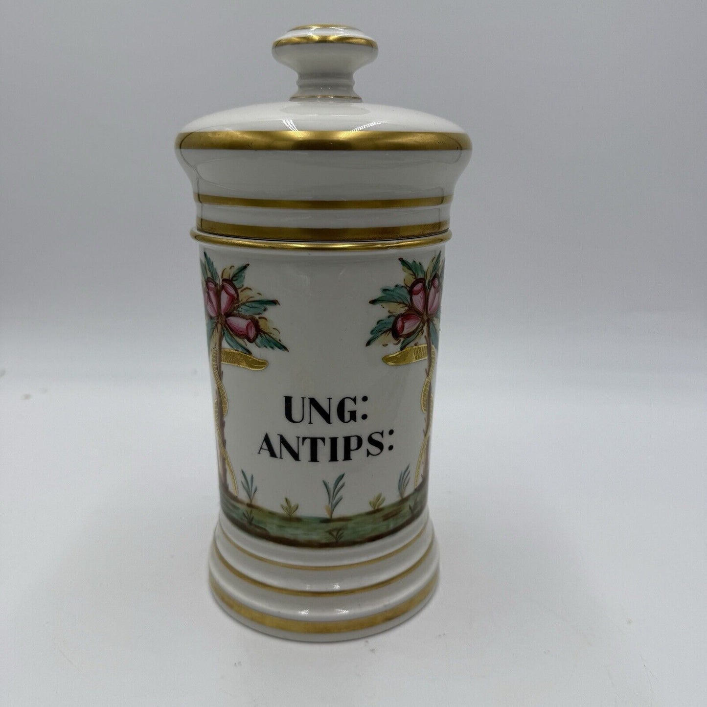 Antique 1800's Apothecary French Old PARIS Porcelain Balsam ANTIPS Canister Lid