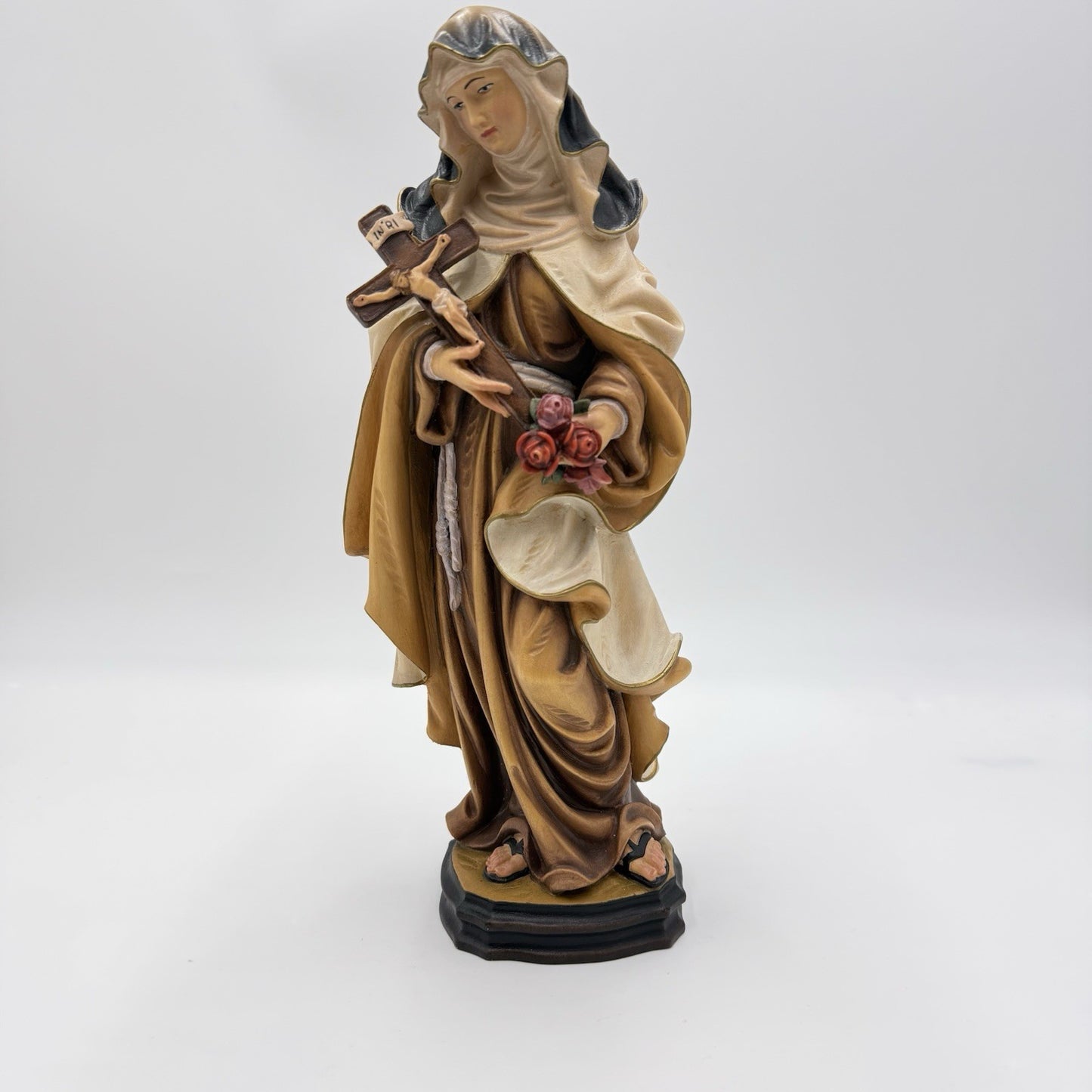 Folk Art Karl Demetz Wood Carved Saint Therese of Lisieux Figurine 12” Italy