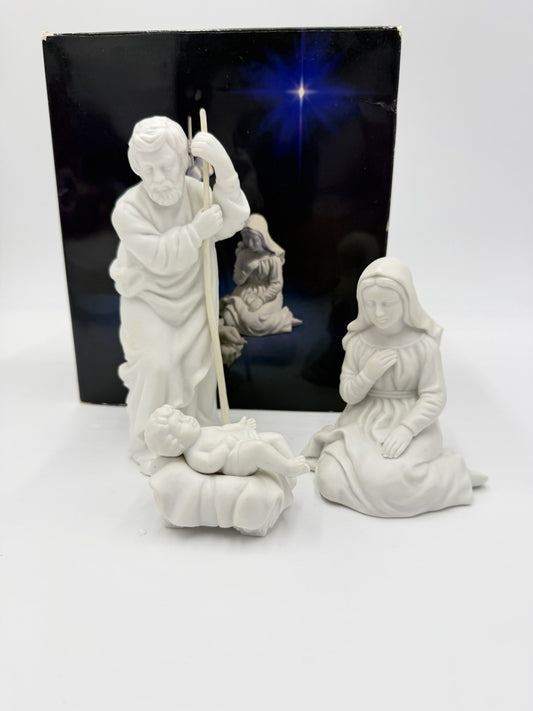 Vintage 1981 Avon White Bisque Holy Family Three Porcelain Figurines Nativity