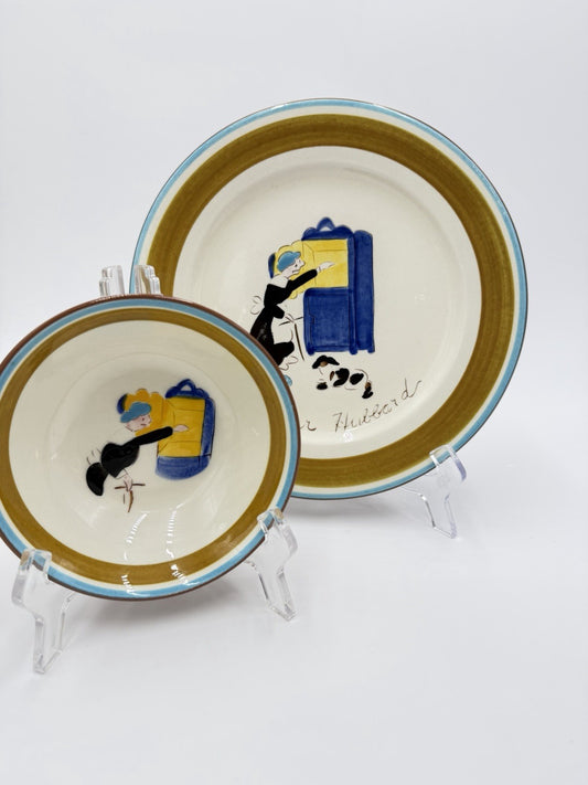 1960's Stangl Pottery kiddieware dinner plate & Bowl MOTHER HUBBARD Painted