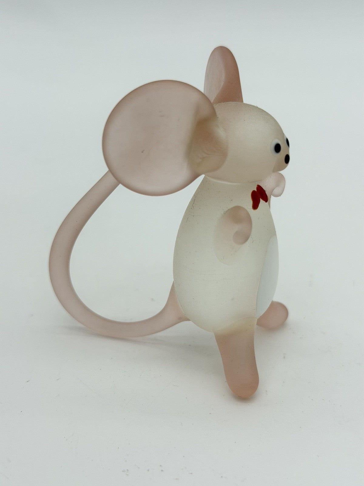 Hand Blown Art Glass Mice Mouse Pink White Frosted Glass Figurine 2.5”H
