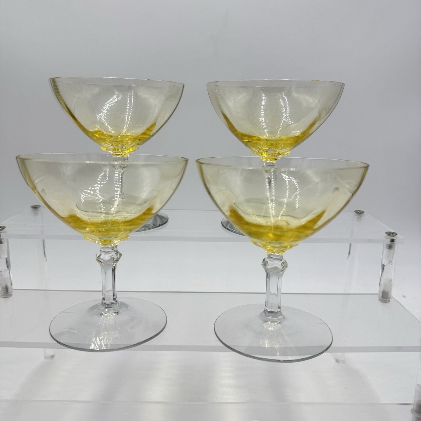 Fostoria Topaz Low Stem Art Glass Sherbet Champagne Yellow Glasses 4” Set 4