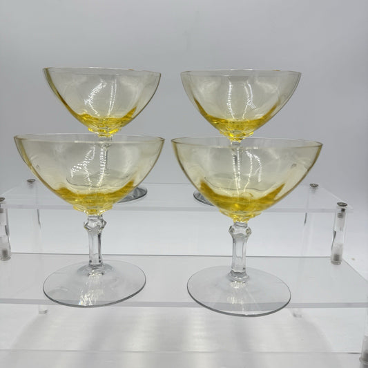 Fostoria Topaz Low Stem Art Glass Sherbet Champagne Yellow Glasses 4” Set 4