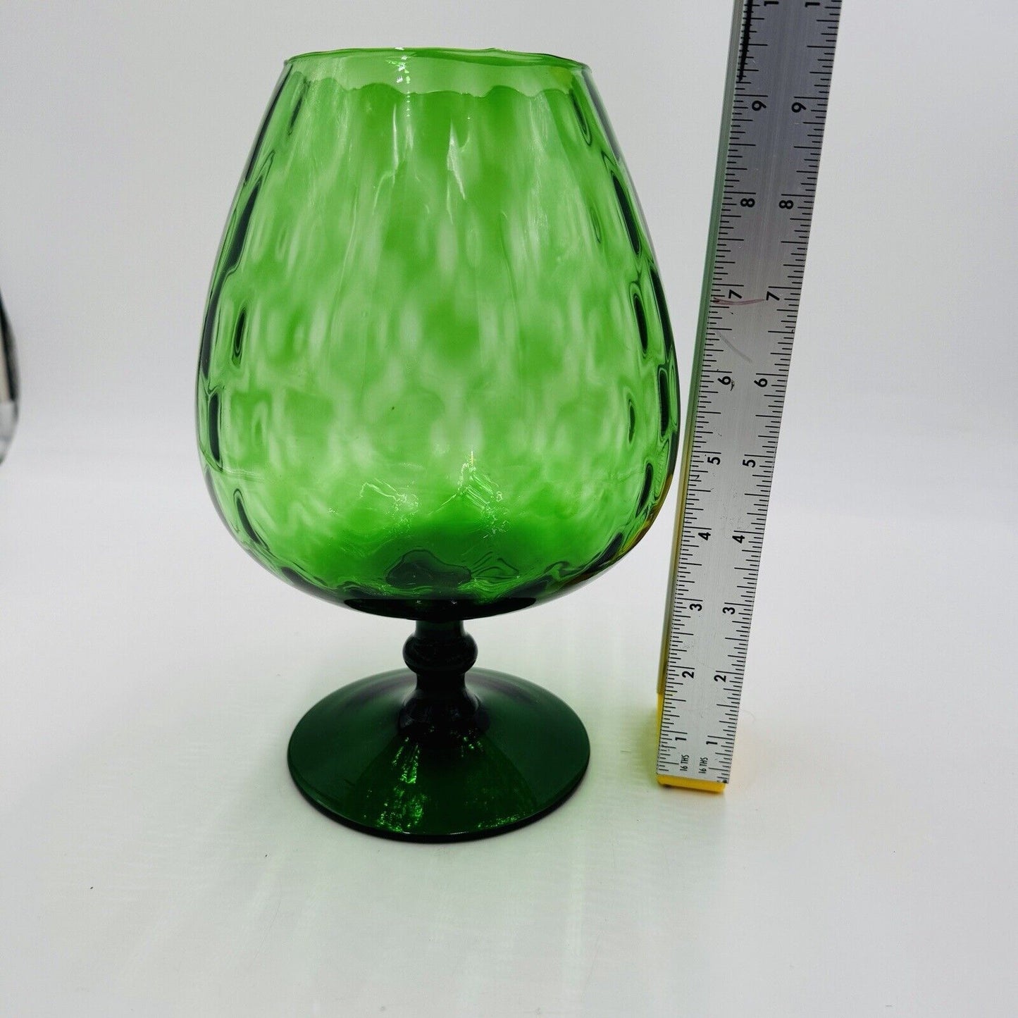 MCM Empoli Green Art Glass Lattice Optic Balloon Compote Footed Snifter Shape 9”