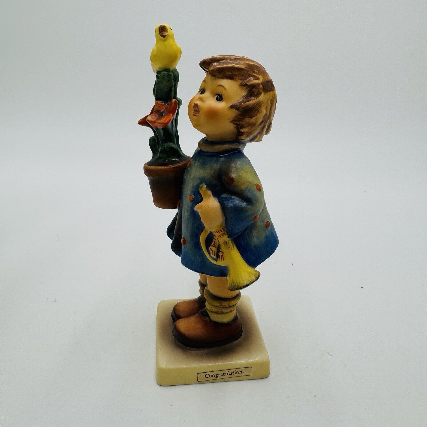 Hummel Goebel Congratulation Figurine Girl with Bird Plant & Horn  #17/0 Vintage