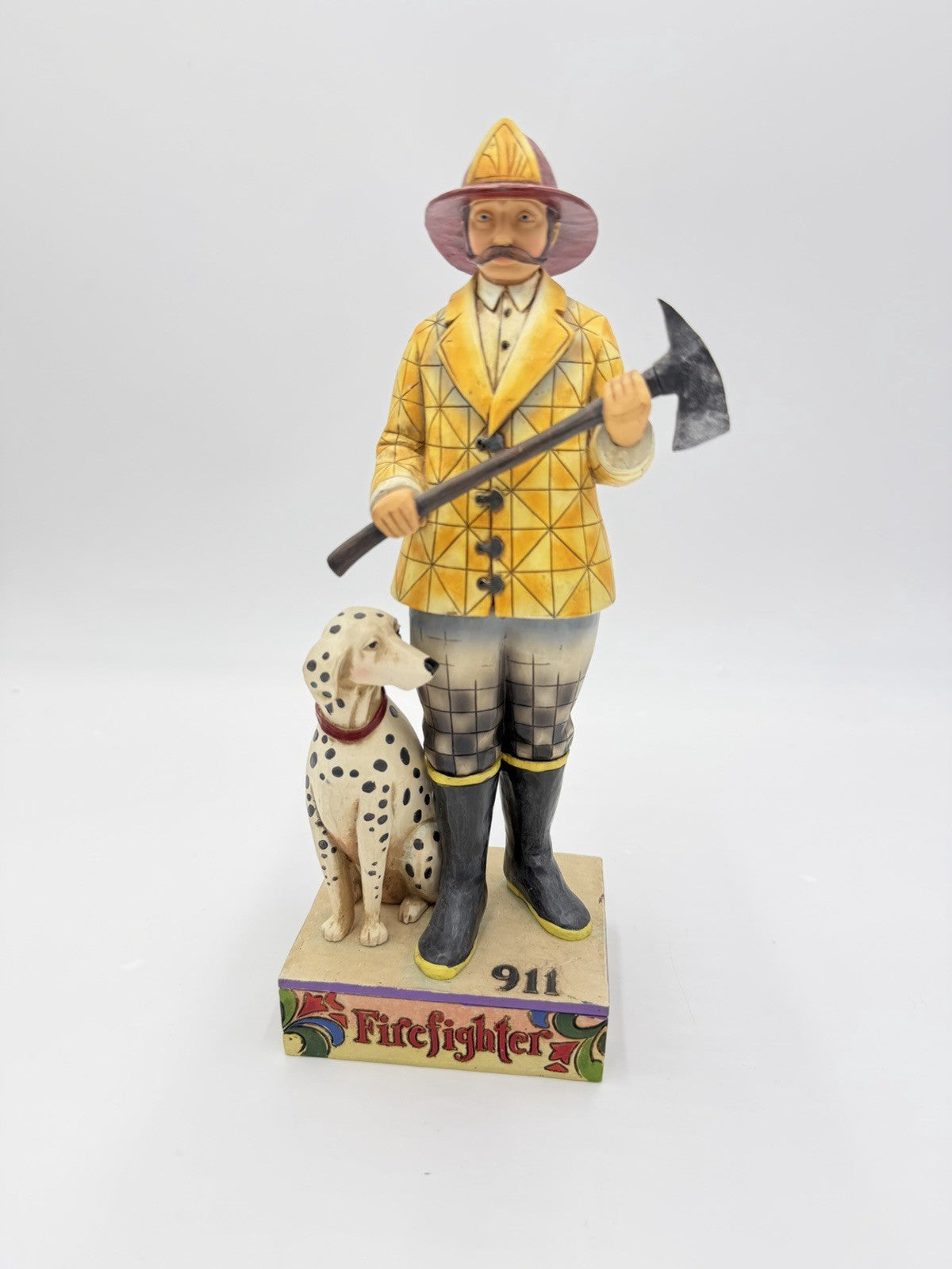 Jim Shore Heartwood Creek Fireman Firefighter w/Dalmatian Dog  2006 Figurine 10”