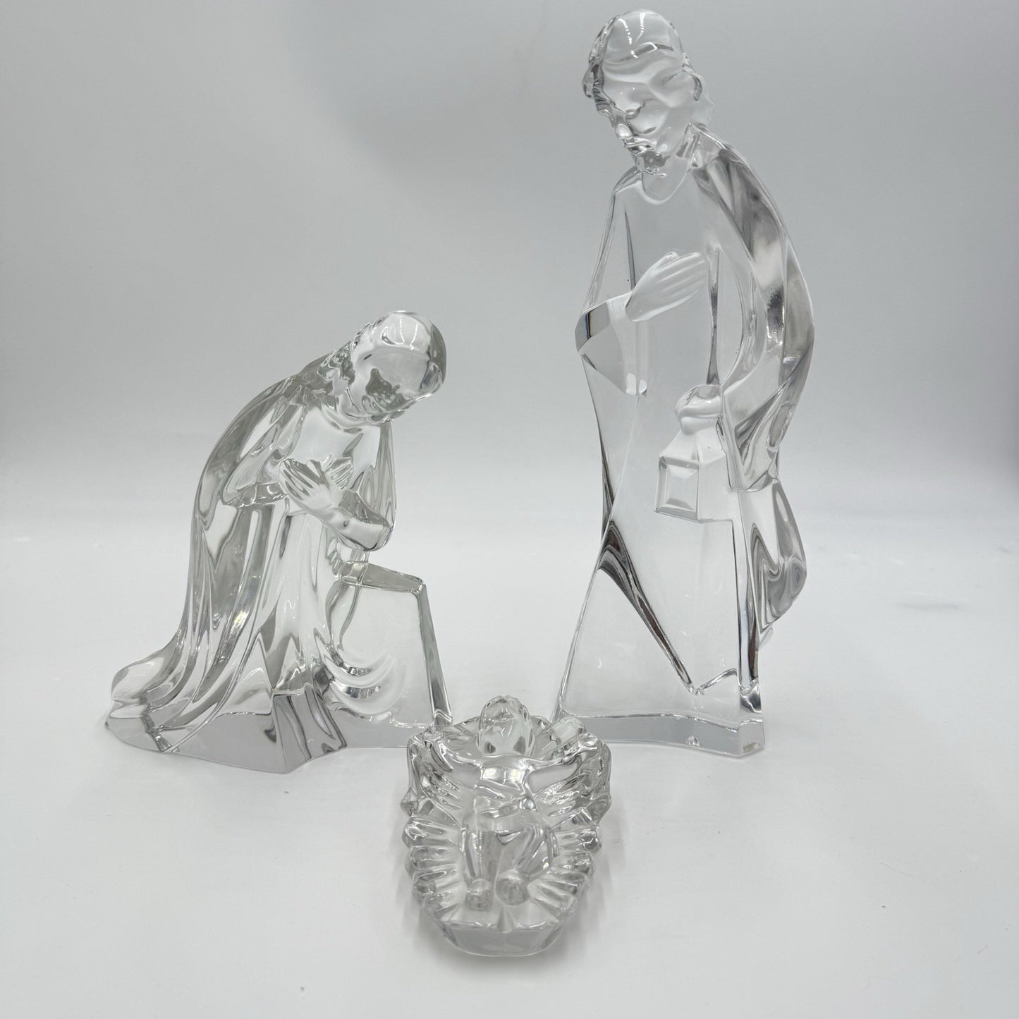 Mikasa Large Lead Crystal 3 Piece Nativity Set Jesus Mary Joseph Germany Vintage