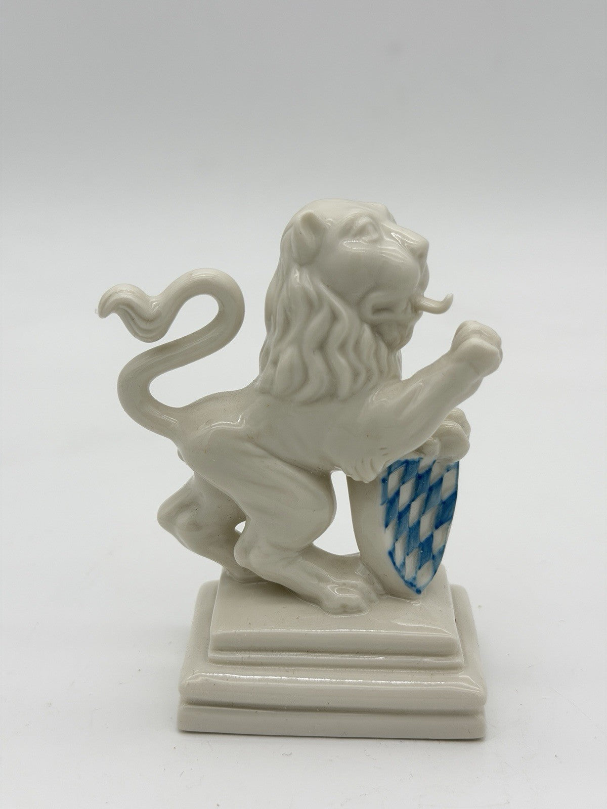 Antique Nymphenburg Porcelain Bavarian Lion Figurine With Flag 3.5” Germany